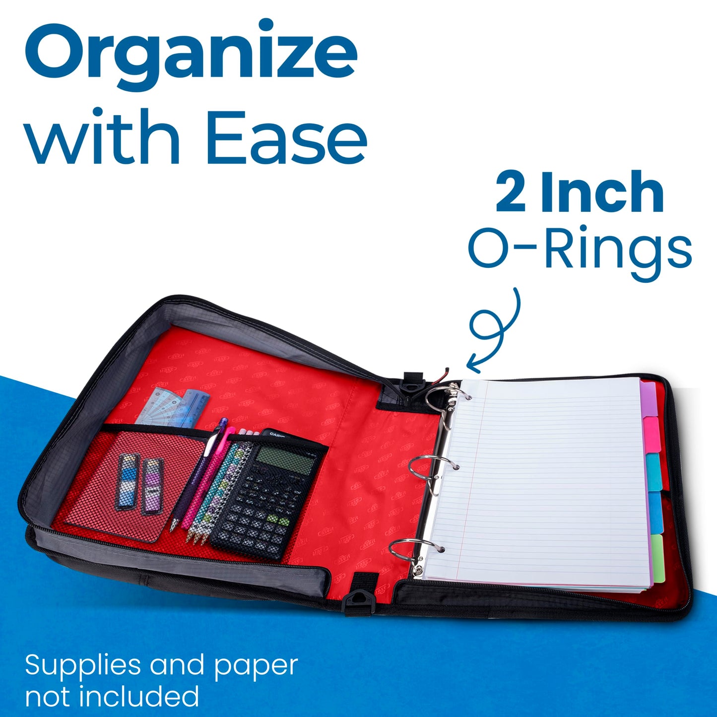 Case-it Zipper Binder | 2-Inch O-Rings | 400-Sheet | LT-007 Fire Engine Red