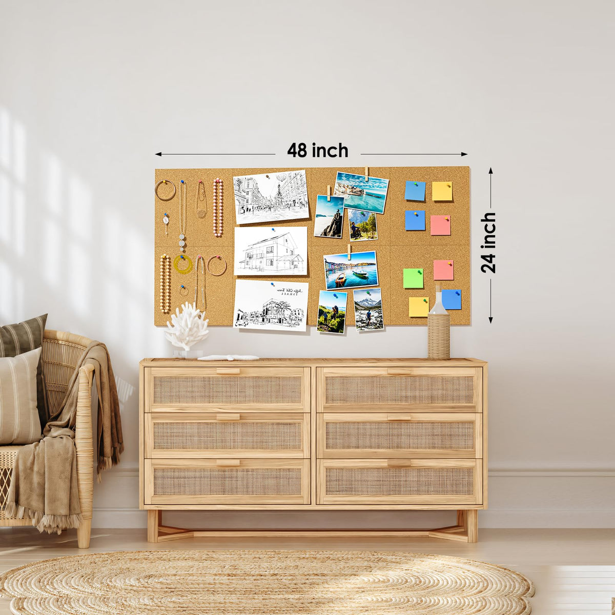 MaxGear 48" x 24" Large Cork Board for Wall, 8 Pack 12" x 12" Tiles