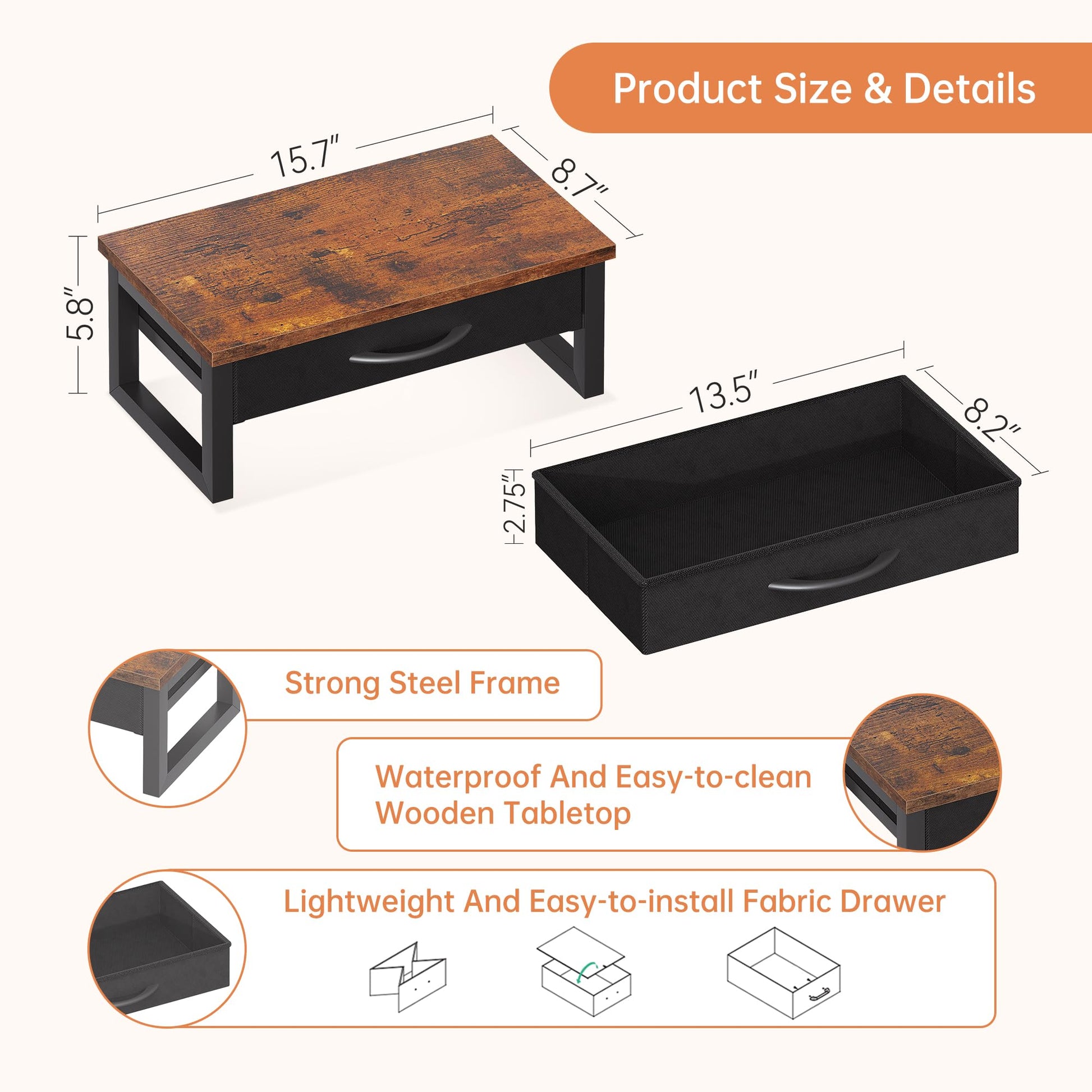 HEWORLIF Computer Monitor Stand Riser with Drawer, 2-Tier Desk Accessories & Workspace Organizers
