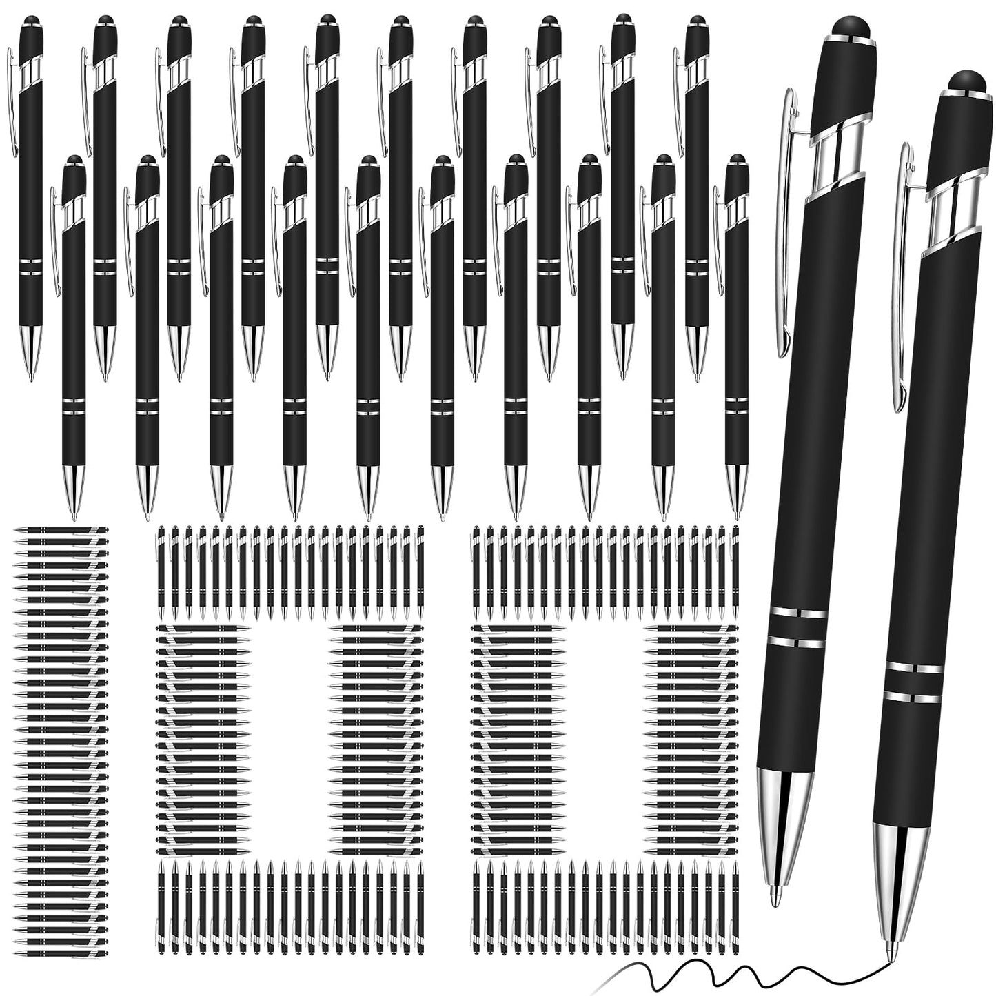 Yeaqee 100 Pieces Ballpoint Pen Bulk with Stylus Tip Click, Black