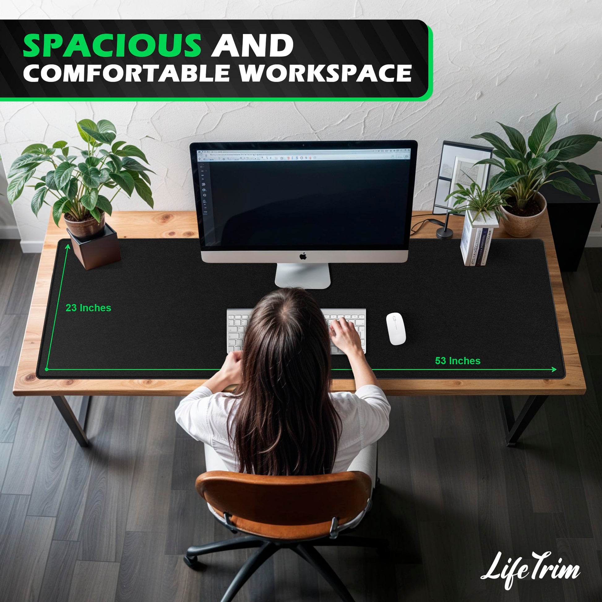LifeTrim Extra Large Desk Mat 55x23 Inch, 5mm Extra Thick Extended Gaming Mouse Pad Full Desk