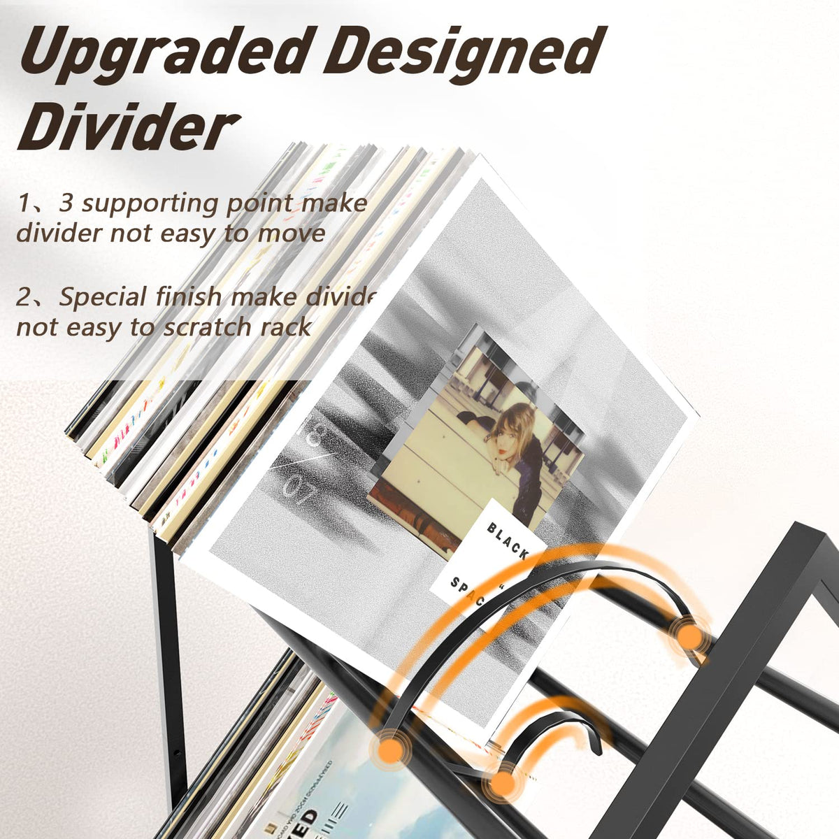 RUILALIFE 2-Tier-Vinyl-Record-Storage-Holder With Dividers, 200 LPs Albums Storage Rack Shelf
