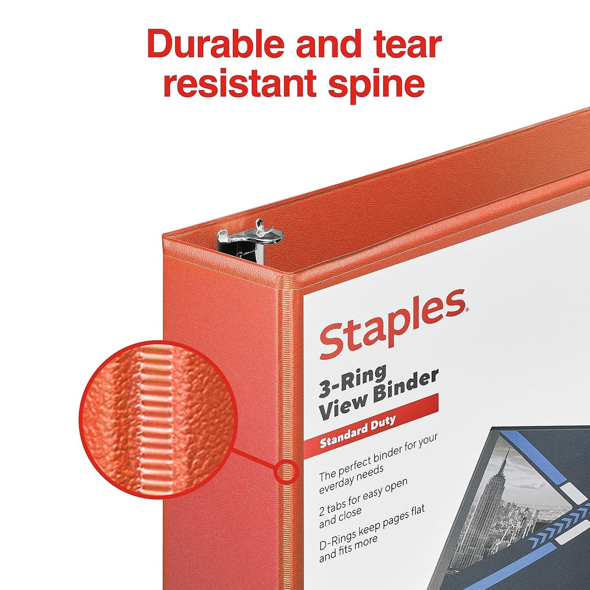 Staples Standard 2-Inch 3-Ring View Binder, Orange, 450 Sheets