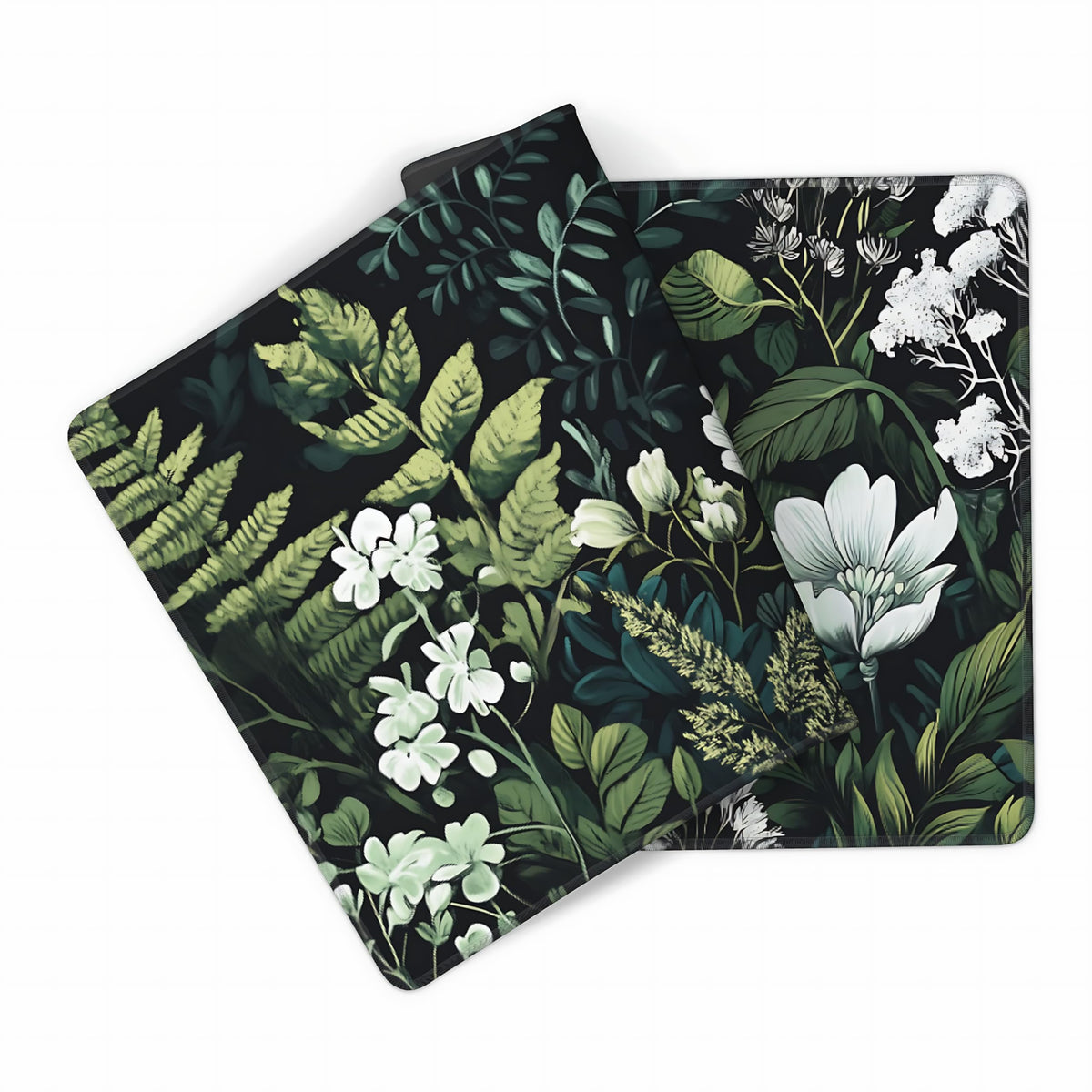 Floral Aesthetic Wildflower Gaming Mouse Pad, Forest Green Moody Forest Desk Mat with Anti-Slip