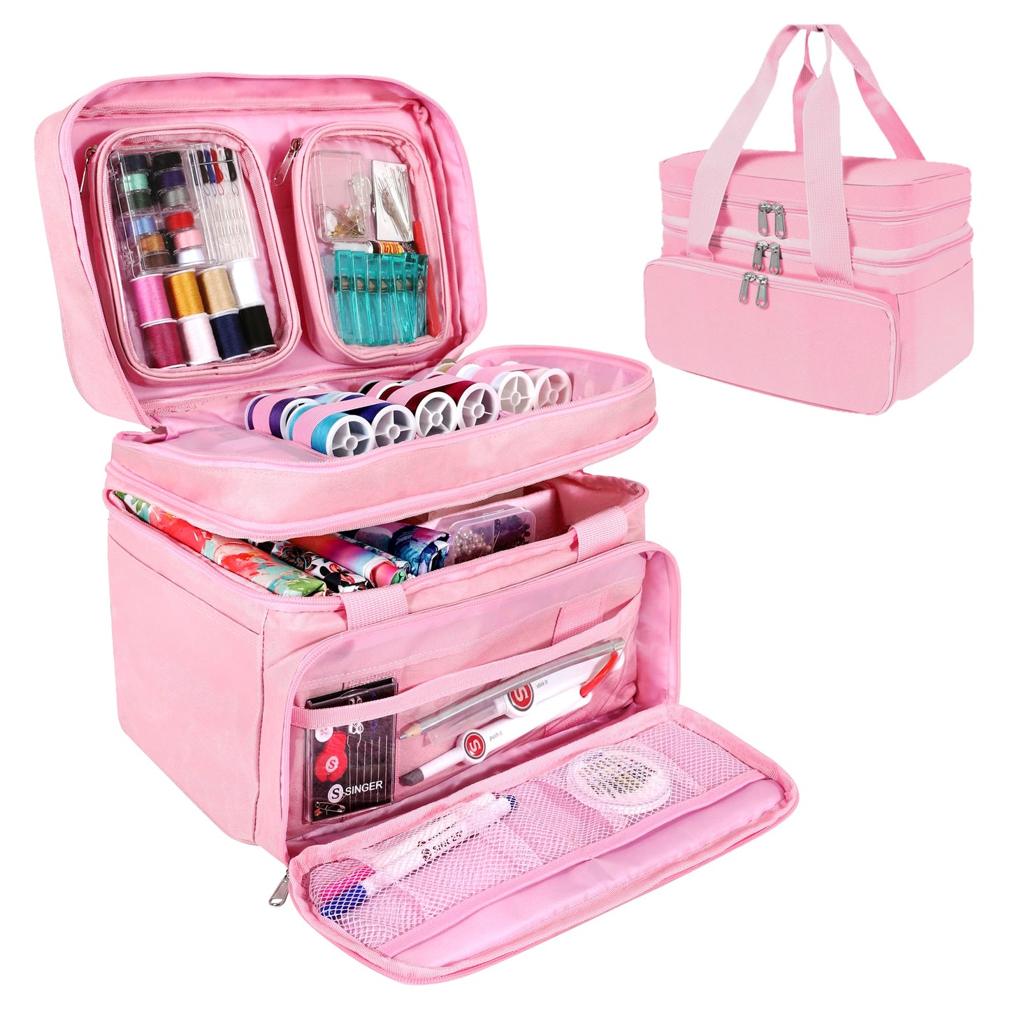 SINGER Portable Sewing Accessories Organizer Bag, 18 Compartments, Pink