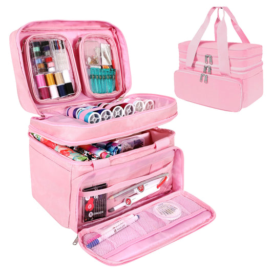 SINGER Portable Sewing Accessories Organizer Bag, 18 Compartments, Pink