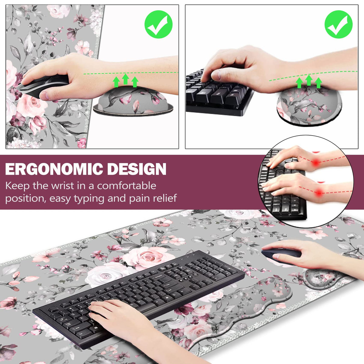 Upgraded Extended Gaming Mouse Pad, Keyboard Wrist Rest Pad, Wrist Support Mousepad Set, Artso