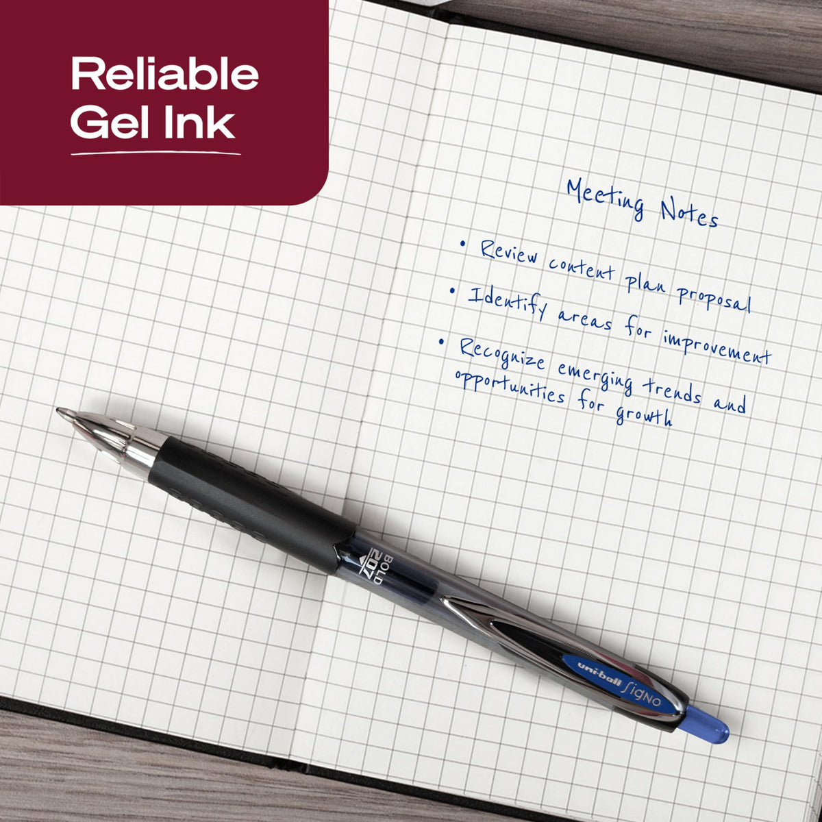 uniball™ 207 Gel Pens, Blue Ink, 1.0mm Bold Point, Retractable, 12 Count