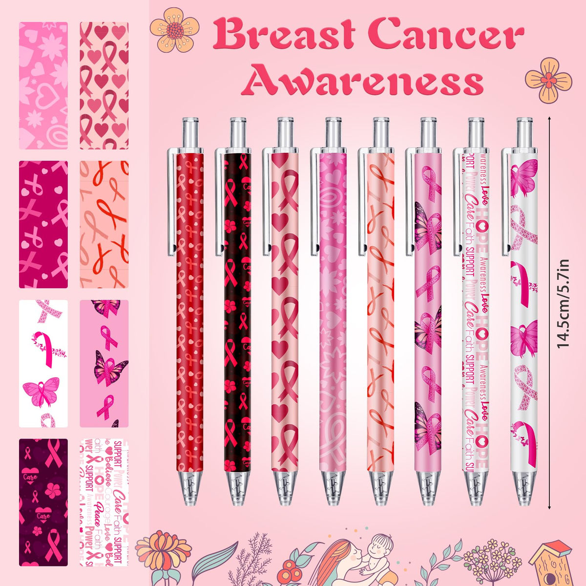 Leinuosen 72 Pcs Breast Cancer Awareness Pen Bulk Pink Ribbon Ballpoint Pen
