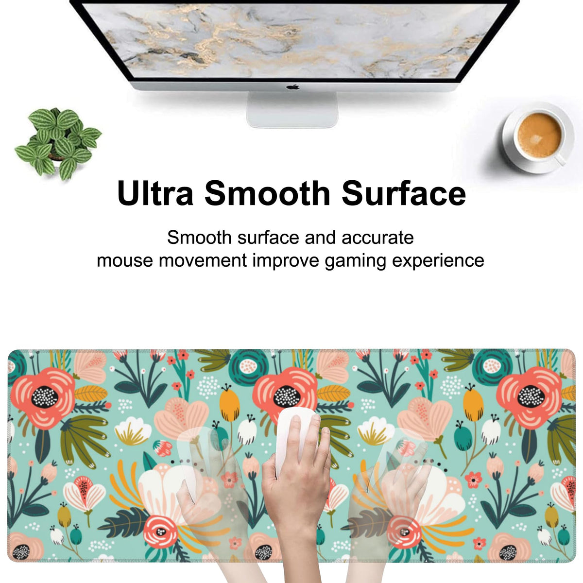 Colorful Flowers and Berries Desk Mat,Large Beautiful Floral Branches Gaming Keyboard Mouse