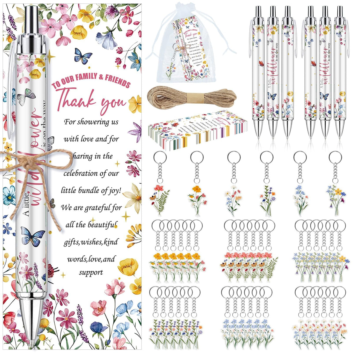 EYNDYN 145 Pieces Wildflower Baby Shower Favors for Guest Little Wildflower Ballpoint Pens