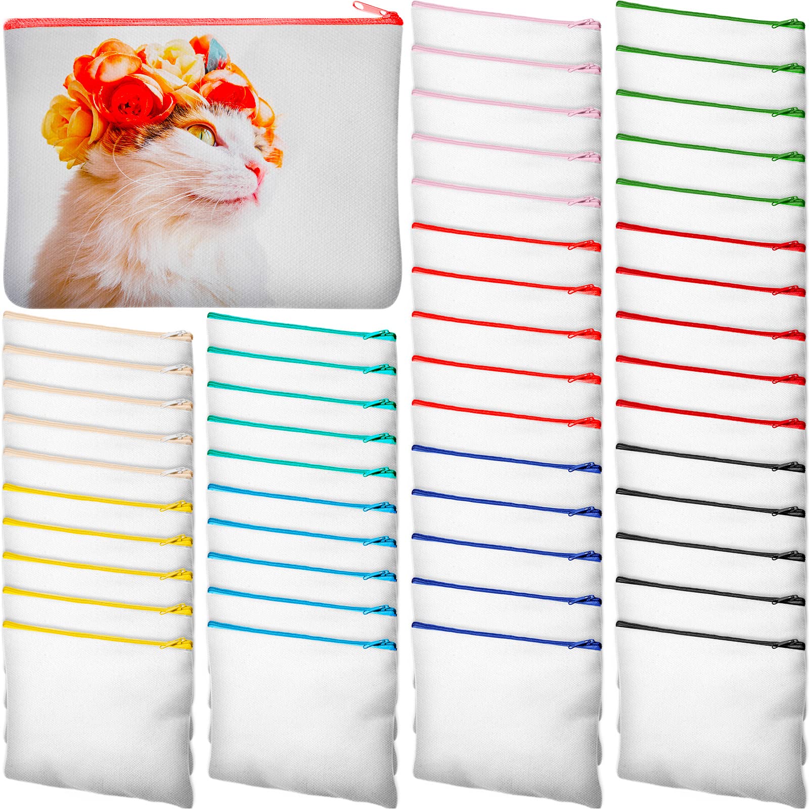 Frienda 50 Pcs Sublimation Blank Canvas Makeup Bags Bulk DIY Heat Transfer Canvas Pen Case Pencil