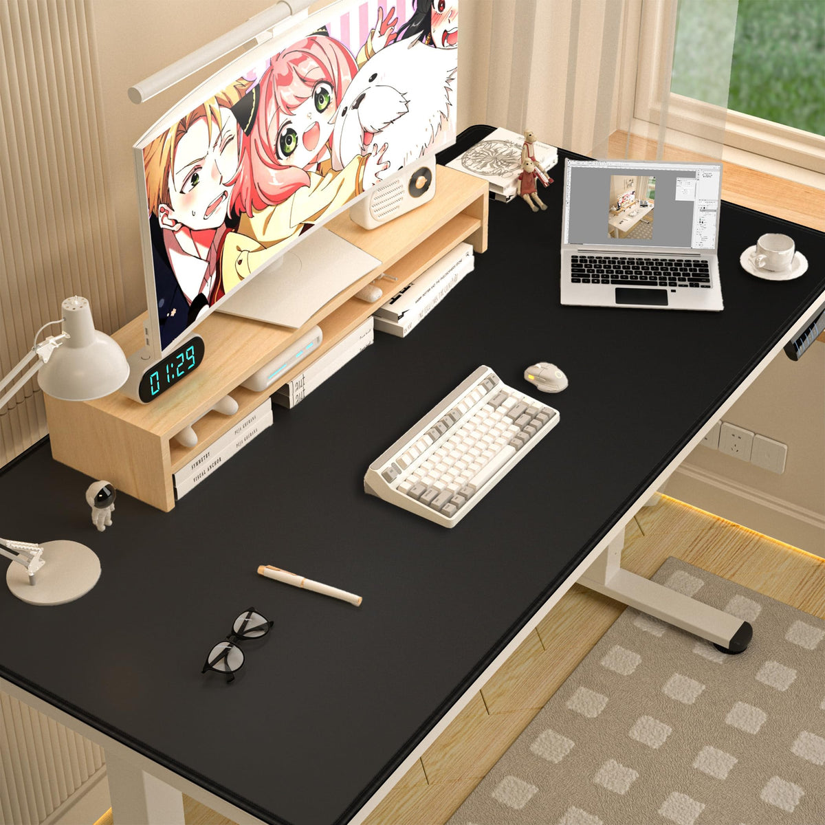 LL-COEUR Black Large Waterproof Mouse Mat 47.2x23.6x0.12inch, Long PC Keyboard Pad Extended Office