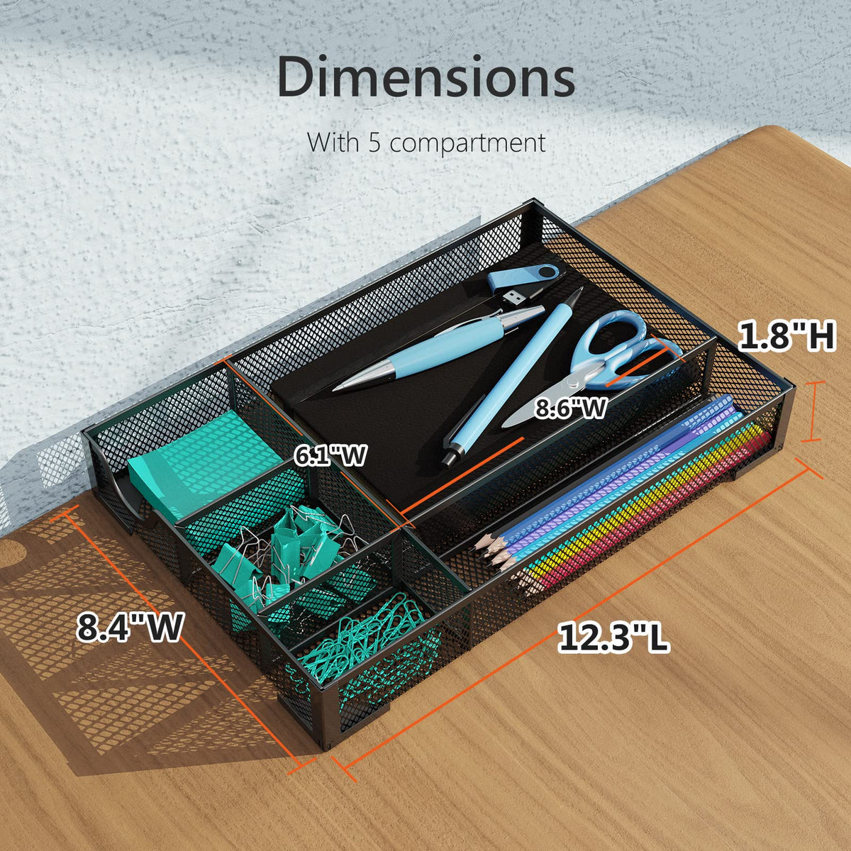 ITAYVAN Desk Drawer Organizer, Office Desk Organizer Tray with 5 Dividers, Pen Pencil Drawer