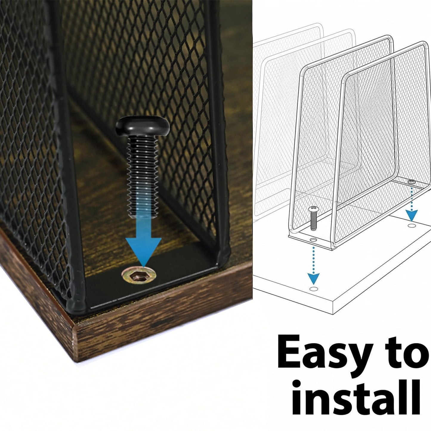 Becomrock 5-Section Vertical File Organizer for Desk, Sturdy Wood Base & Metal Mesh Desktop File