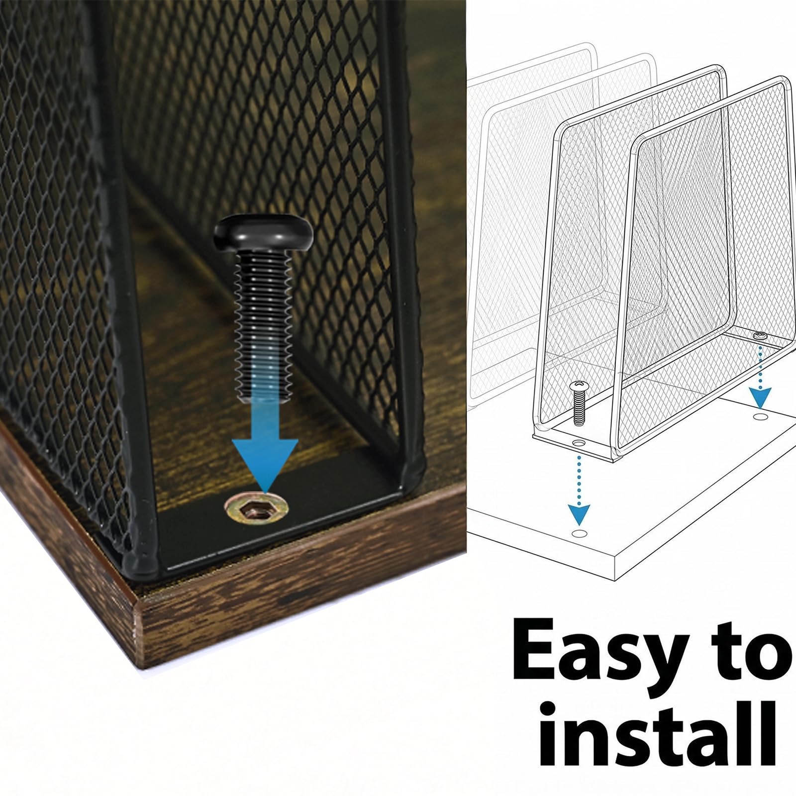 Becomrock 5-Section Vertical File Organizer for Desk, Sturdy Wood Base & Metal Mesh Desktop File