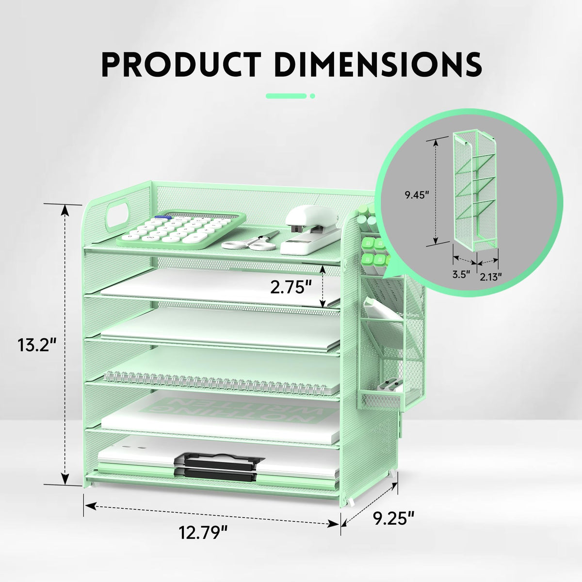 Supeasy 6 Tier Desk Organizer with 4 Pen Holders & Paper Trays Mint Green
