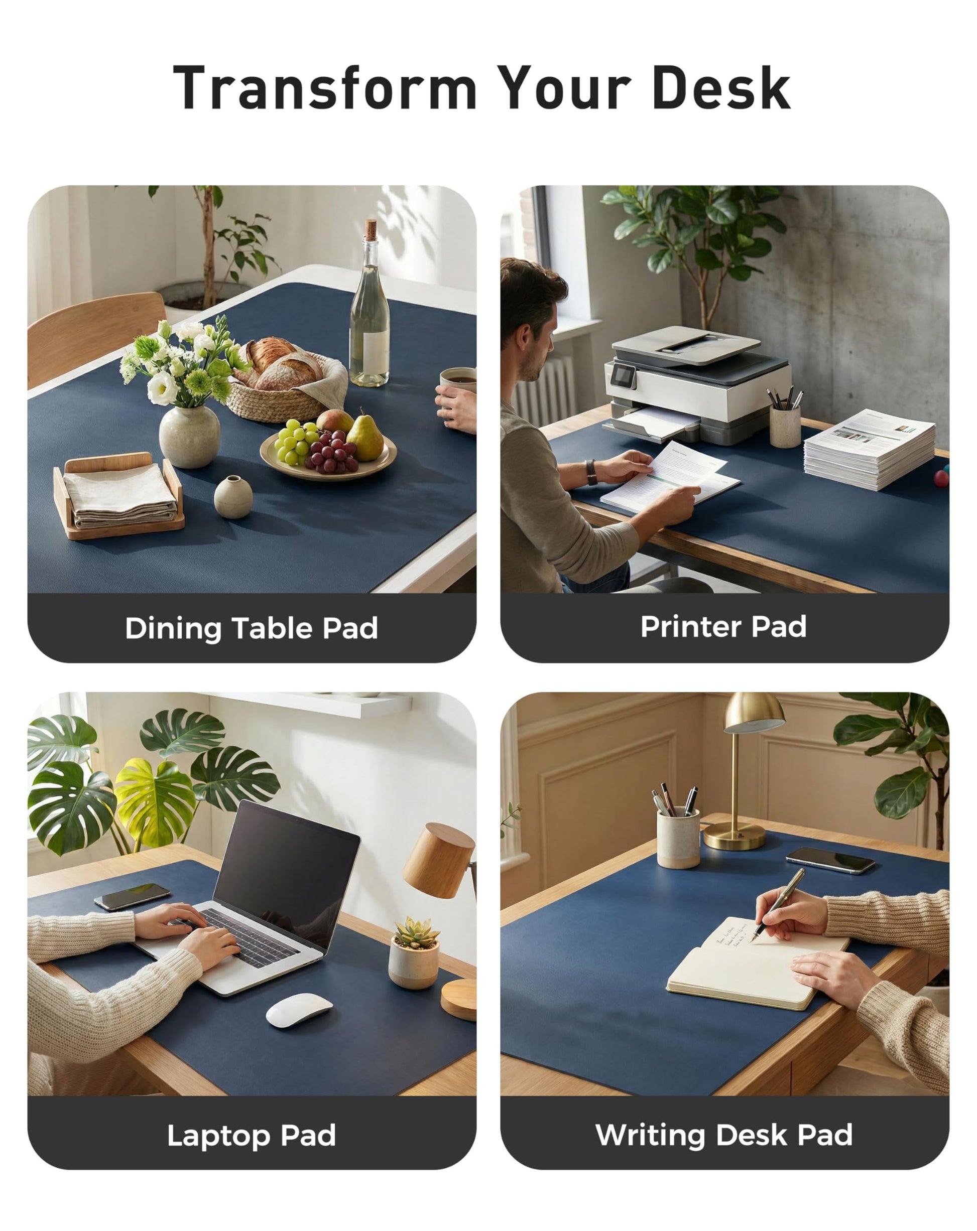 Aothia Faux Leather Desk Mat - Large Mouse Pad, Non-Slip PU Leather Blotter, Waterproof Writing