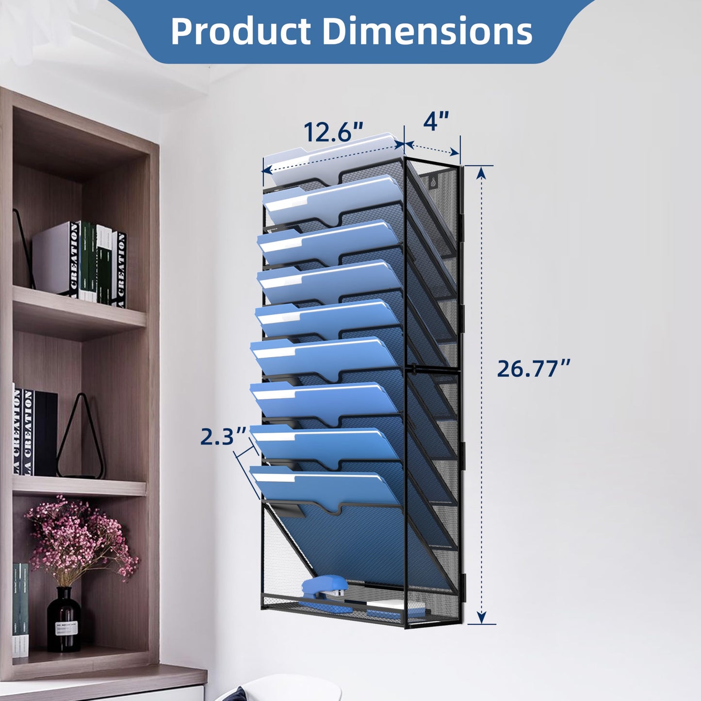 DALTACK Wall File Holder 10 Tier Hanging Wall File Organizer, for Papers Mails Folders Clipboard