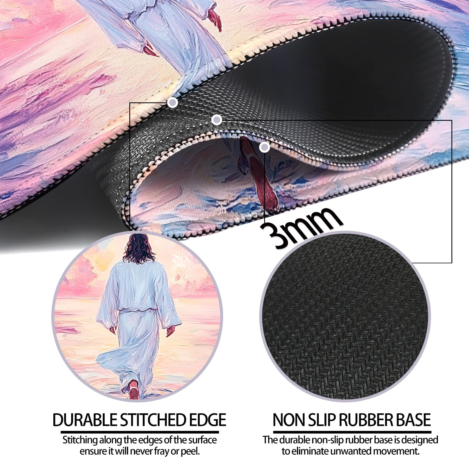 JIANG100 Jesus Walking on Water Gaming Desk Mat, Extended Mouse Pad, Pink