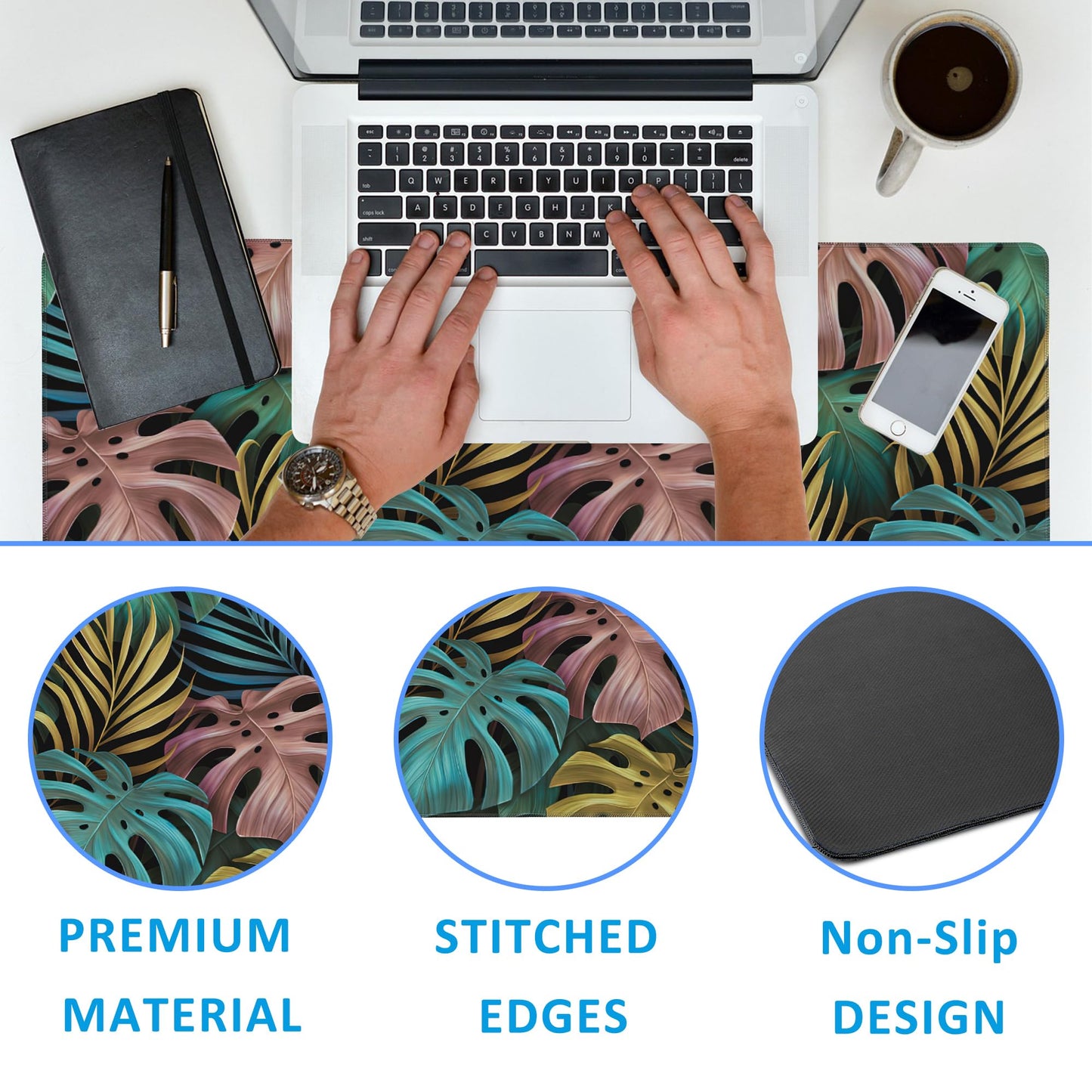 EOBKLAX Colorful Tropical Palm Leaves Large Gaming Mouse Pad,Waterproof Desk Mat for