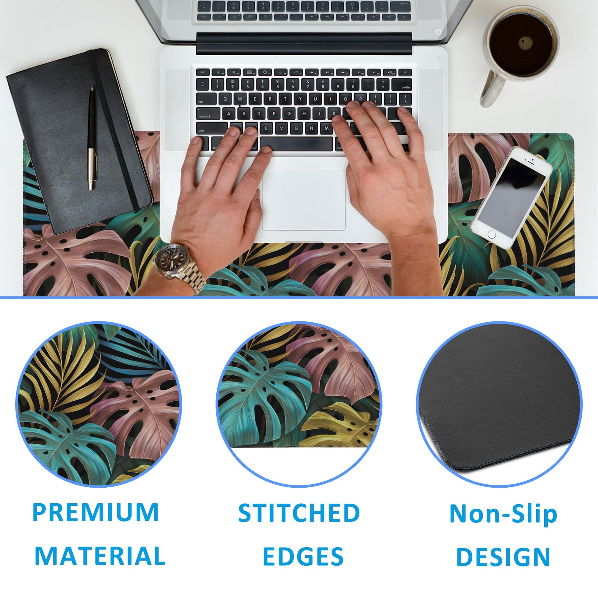 EOBKLAX Colorful Tropical Palm Leaves Large Gaming Mouse Pad,Waterproof Desk Mat for