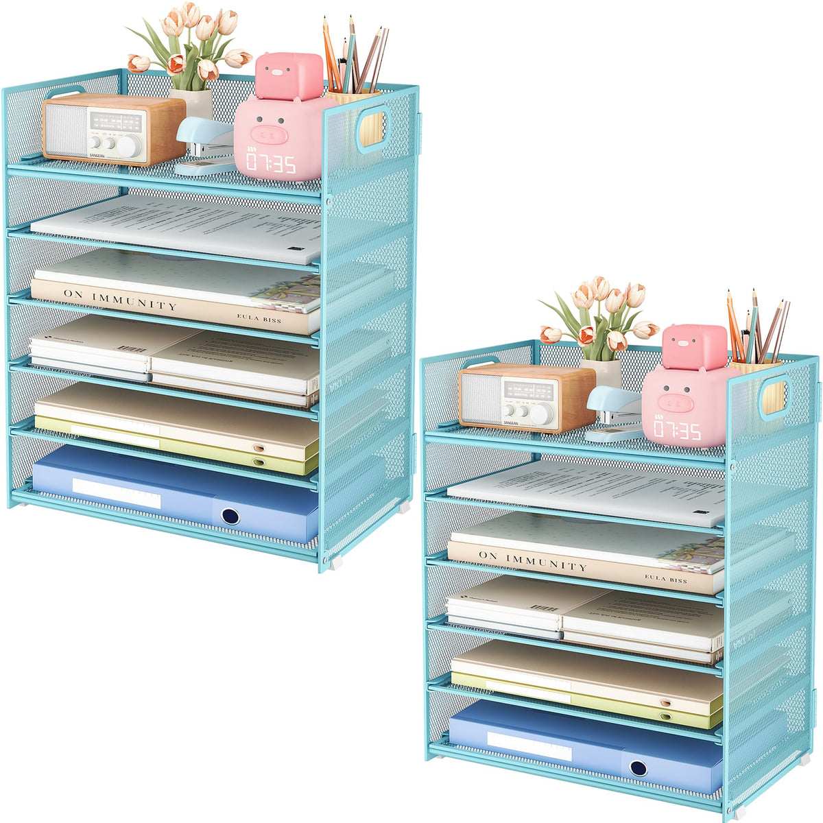 Subekyu 6-Tier Desk Paper Organizer, Desktop File Letter Tray with Handle, Document Sorter and
