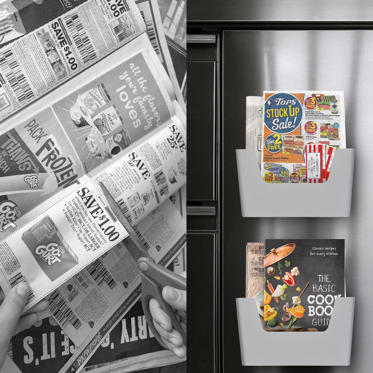 YOHOM Adhesive File Holder Plastic Document Folder Door No Drilling Mount Mail Magazine Organizer