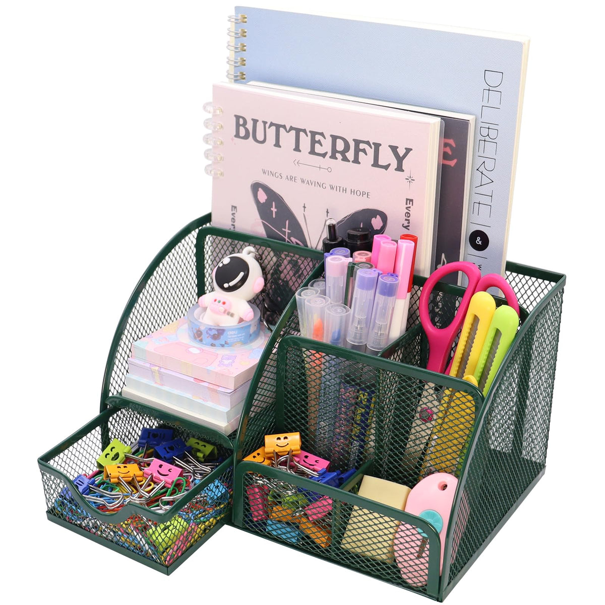 Boutilon Mesh Desk Organizer Desktop Office Supplies Stationary Organizer with 6 Compartments and 1