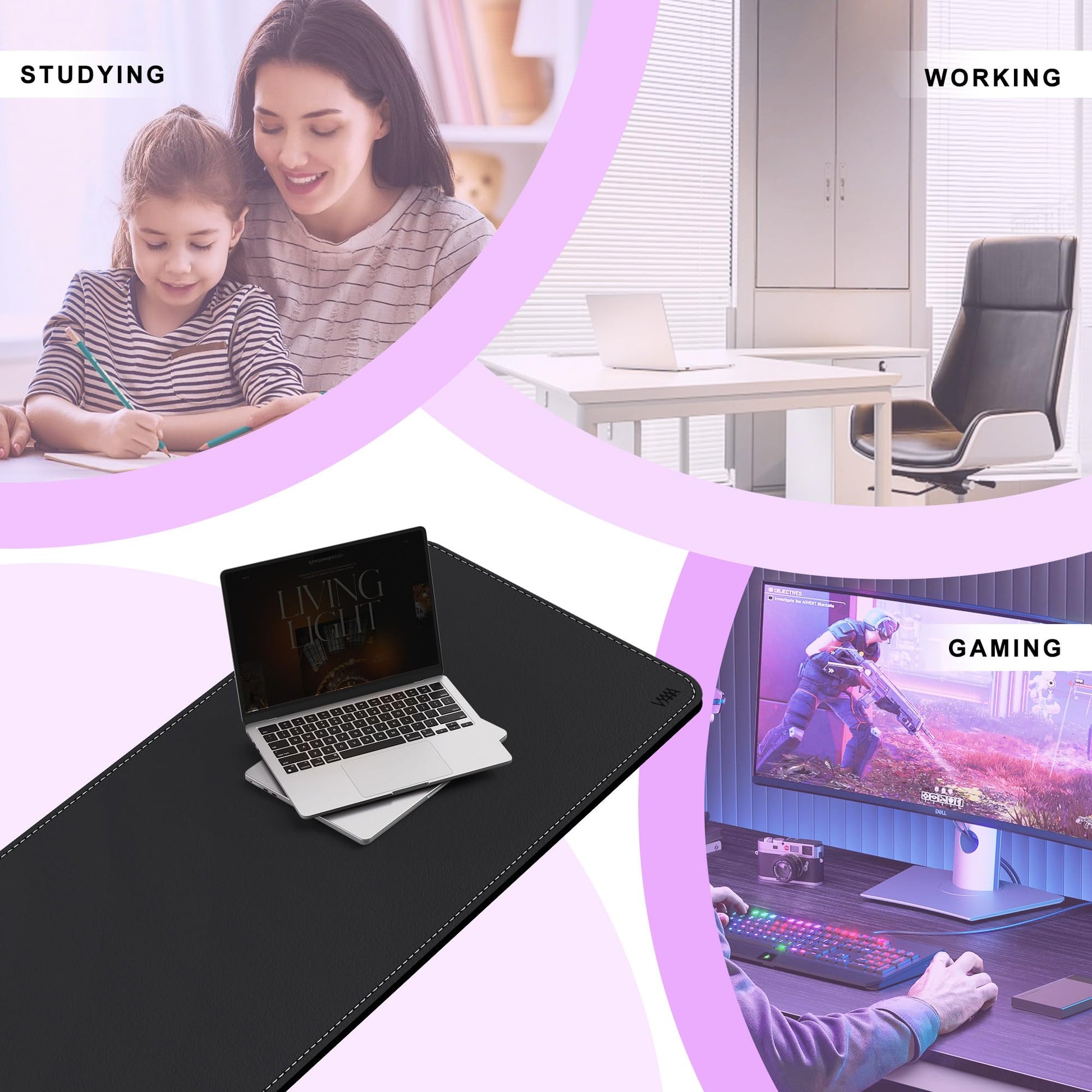 VYAAA Cork & PU Leather Desk Mat, 51"×19" Keyboard Mouse Pad, Office Desk Mat for Home or Office