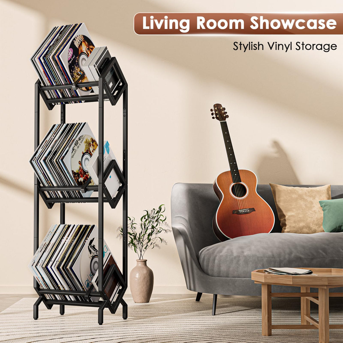 BOEASTER Vinyl Record Storage Rack, Record Holder 260-280 LP Storage Shelf Display Stand for Albums