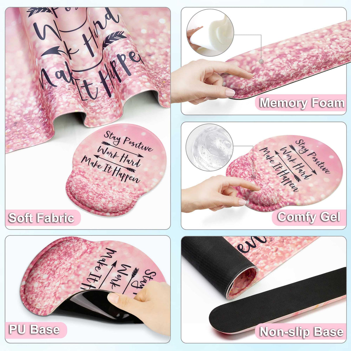 VINEBURY Desk Mat Set Keyboard and Mouse Pad with Wrist Rest Support