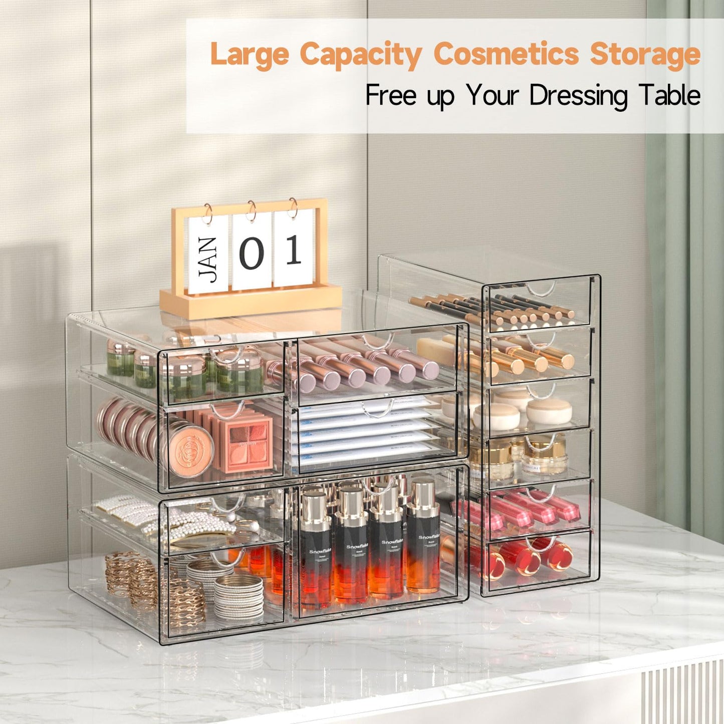 DOMNIU Acrylic Makeup Drawer Storage Organizer with 13 Drawers, 3 Set