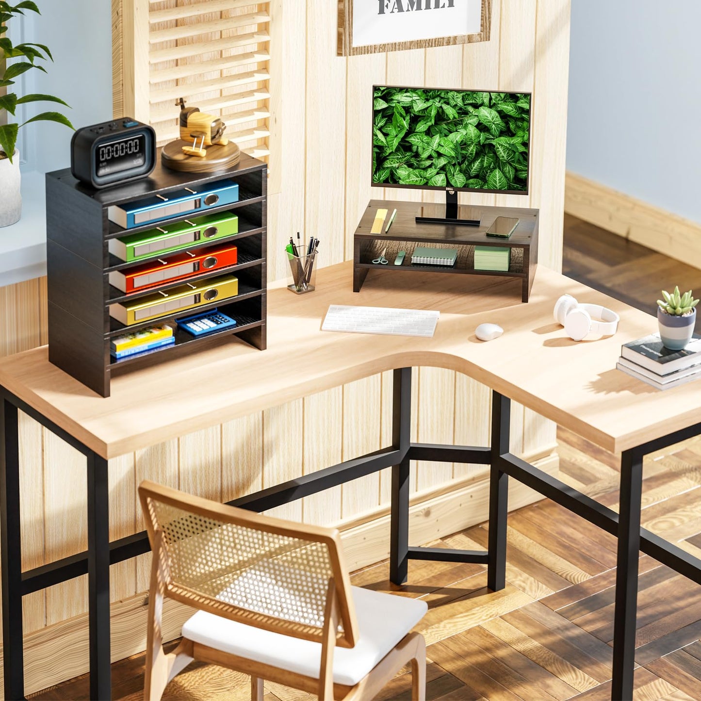 Simple Trending 2-Tier Monitor Stand Riser, Desk Storage Organizer, Black