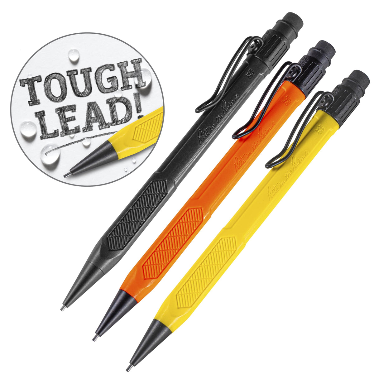 Rite in the Rain Weatherproof Mechanical Pencil, Yellow, Black, Orange Barrel, 1.3mm Dark Lead (No.