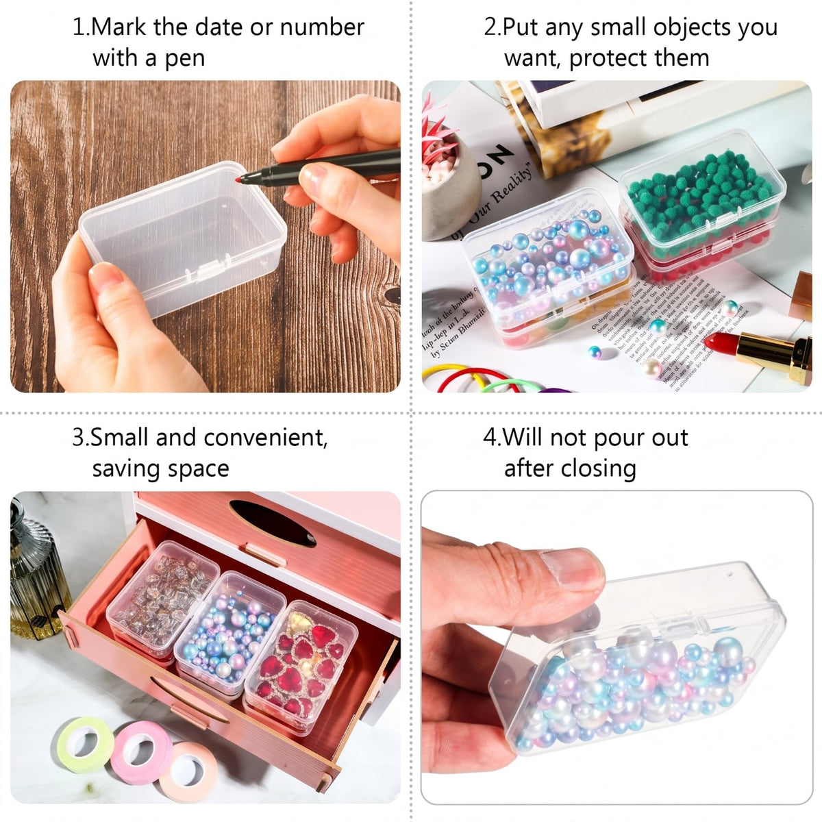 Jetec 18 Pieces Small Clear Plastic Storage Box, 3.3 x 2.1 x 1 Inch