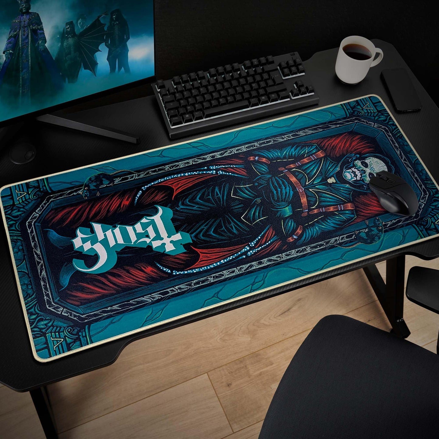 SUBSONIC Ghost Band Mouse Pad XXL 35x15 in – Gaming Desk Mat Extra Large