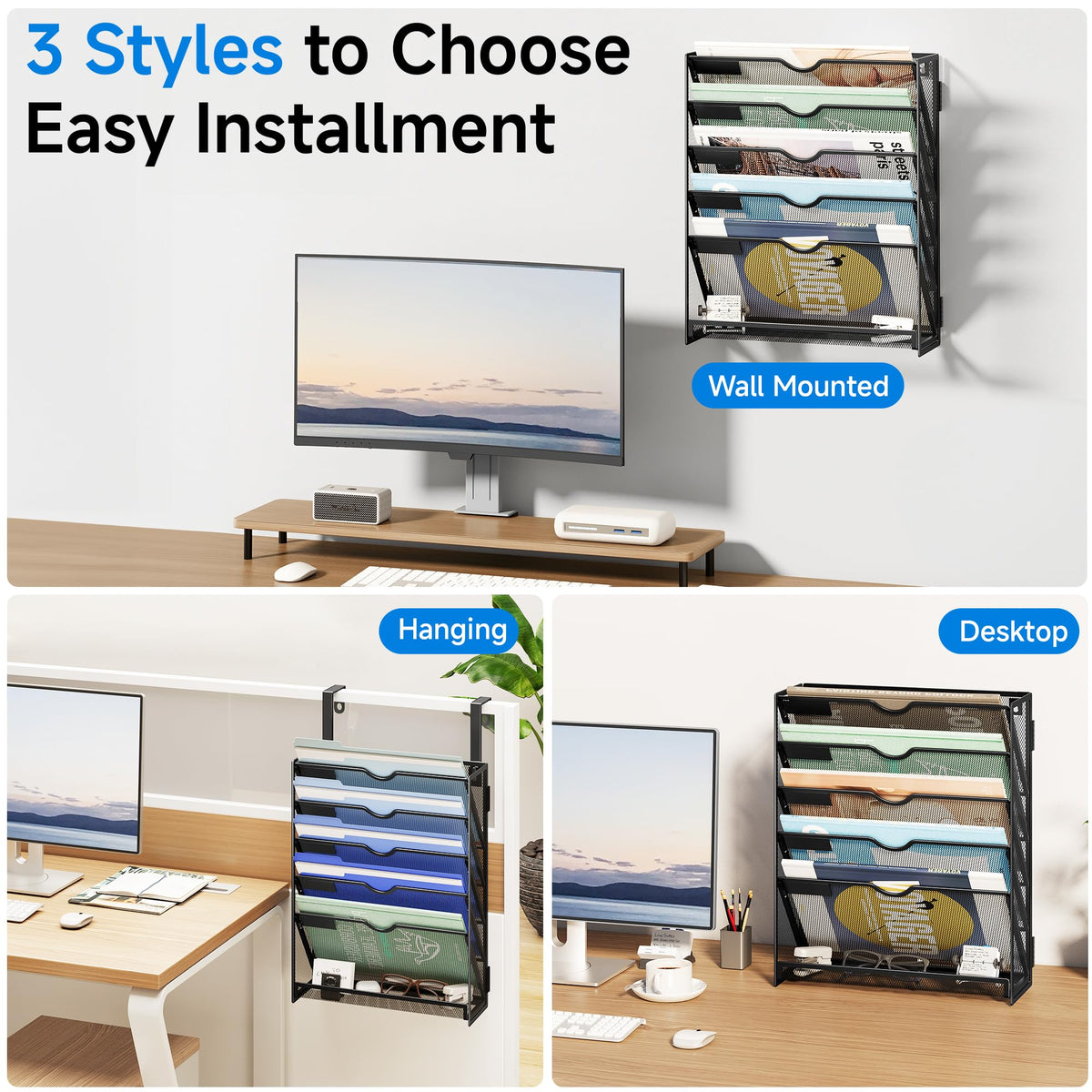 Lavatino 6-Tier Hanging File Organizer, Wall Mount File Holder for Mails Folders Papers Magazine