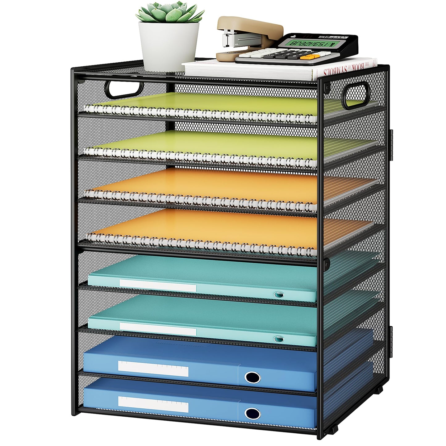 SUBEKYU 9 Tier Paper Organizer for Desk - Black Metal Mesh Letter Tray File Paper Sorter Organizer