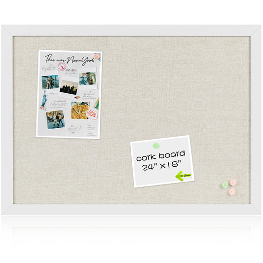 Board2by White Cork Board Bulletin Board with Linen, Wood Framed 24" x 18" Corkboard, Office Board