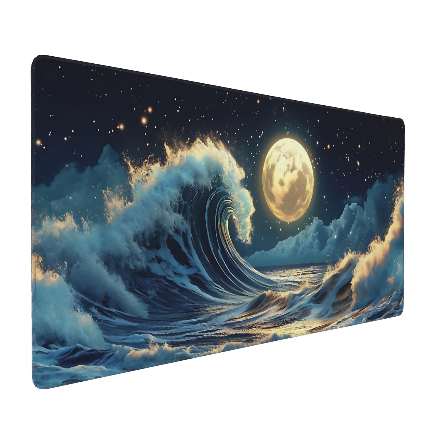 Aesthetic Kanagawa Great Wave Gaming Mouse Pad, Deep Blue Japanese Desk Mat with Anti-Slip Base &