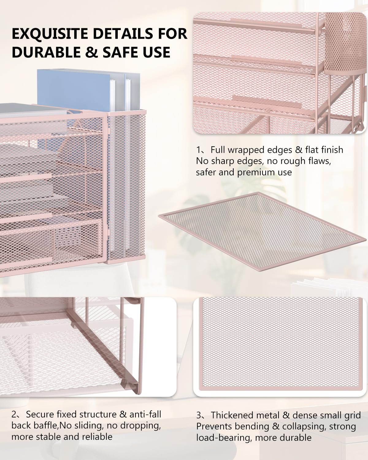 WALI Desk File Organizer, 4 Tier Desktop Paper Letter Tray Organizer with Drawer and 2 Pen Holders