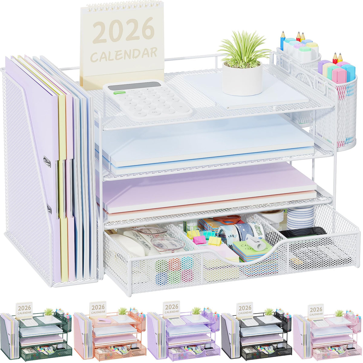 gianotter Desk Organizers and Accessories with File Holder, 4-Tier Desk Accessories & Workspace