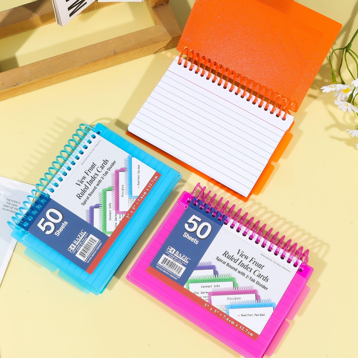 BAZIC Products View Front Spiral Index Cards w/Divider, 3 x 5 in, 24-Case