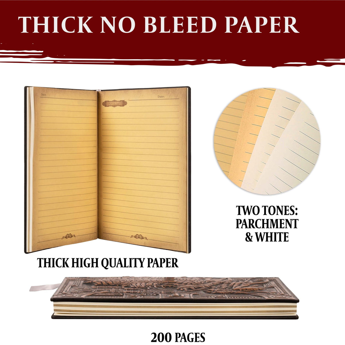DND Notebook / Journal, Unique 200 Page Book with 3D Bronze Dragon Embossed Faux Leather Cover with