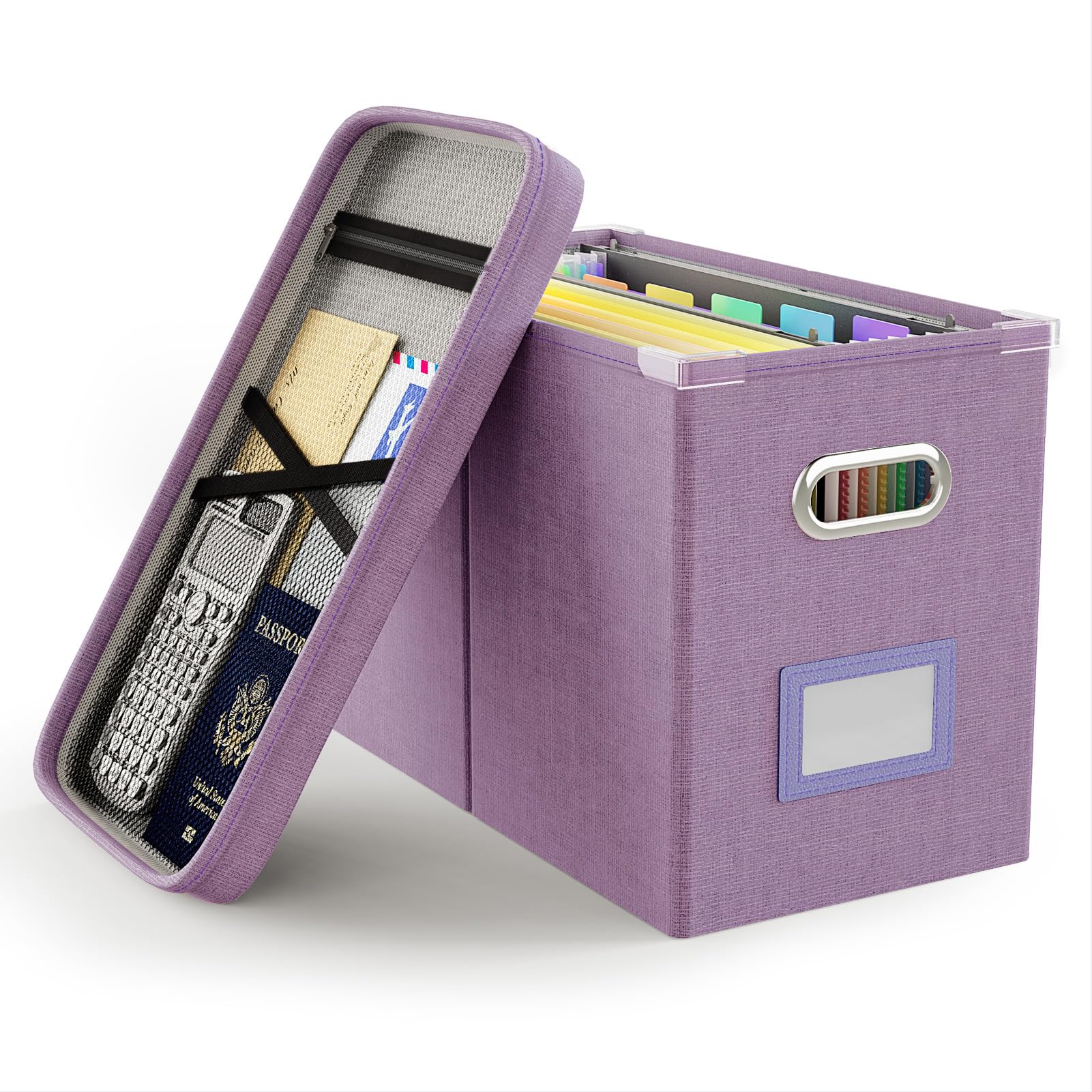 Oterri File Organizer with Lid, Hanging Filing Box with Mesh Pocket, Document Organizer for Letter