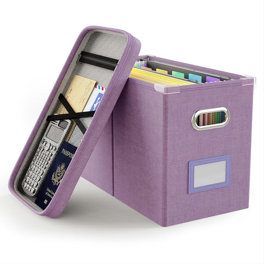 Oterri File Organizer with Lid, Hanging Filing Box with Mesh Pocket, Document Organizer for Letter