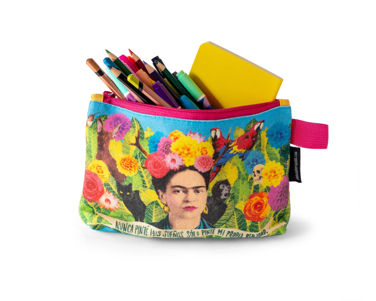 The Unemployed Philosophers Guild Frida Kahlo Bag - 9" Canvas Art Themed Zipper Pouch for Pencils