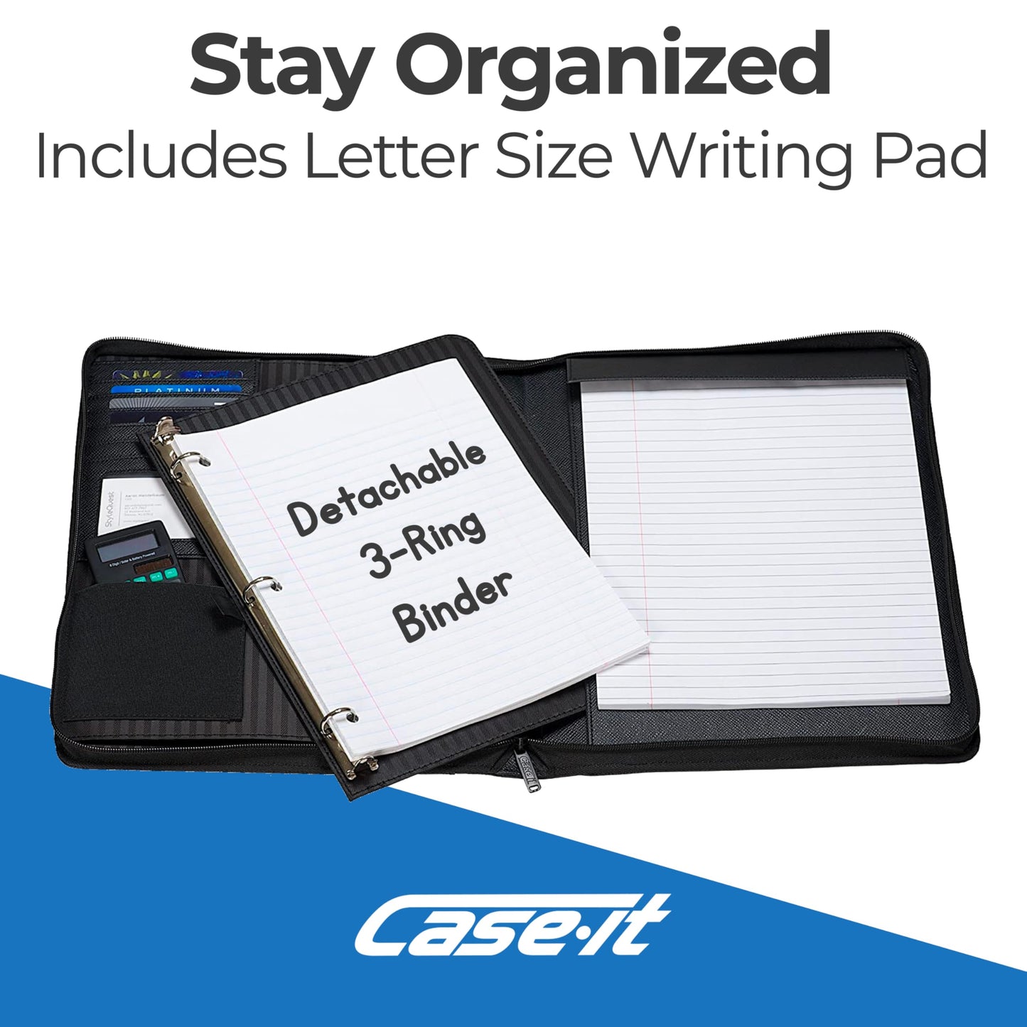 Case-it Zipper Padfolio | Letter Size | 3-Ring Binder | PAD-40 Black