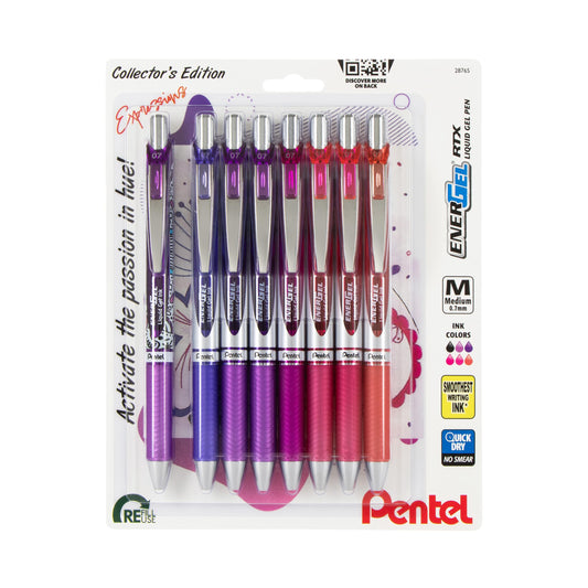 Pentel EnerGel RTX Retractable Liquid Gel Pen, Passion Expressions Pack, 0.7mm, Metal Tip, Medium